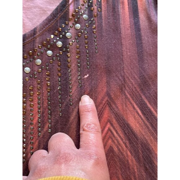 One World Live & Let Live Tunic Top Size Small Stretch Hi-Low Embellished Modern - Picture 9 of 15